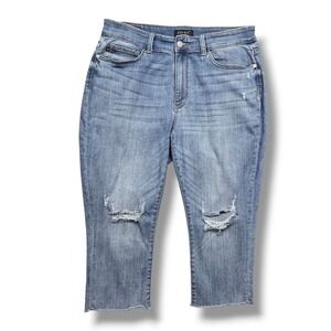 Judy Blue Skinny Fit Capri Jeans Womens 16W Mid Rise Destroyed Cropped Denim‎